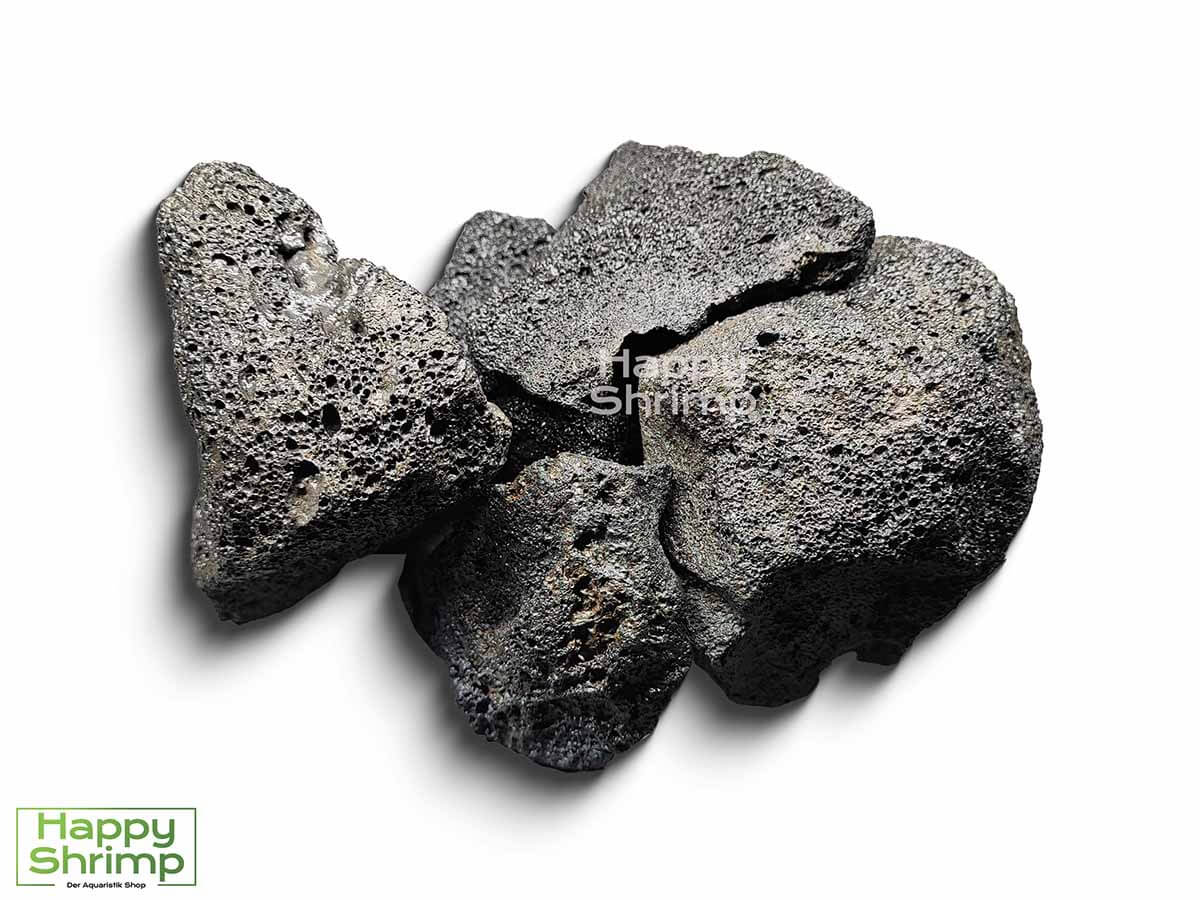 Schwarzer Lavastein ist wasserneutral und hat somit perfekte Eigenschaften für Caridina, als auch Sulawesi Garnelen.