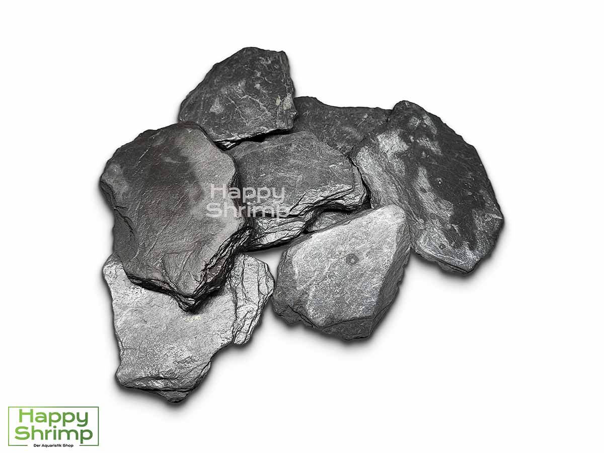 Schwarzer Schiefer1 Schwarzer Schiefer ist sehr beliebt für die Aquaristik. Dieser Stein ist weder ölhaltig noch härtet es das Wasser auf. Somit geeignet für Weichwasser.