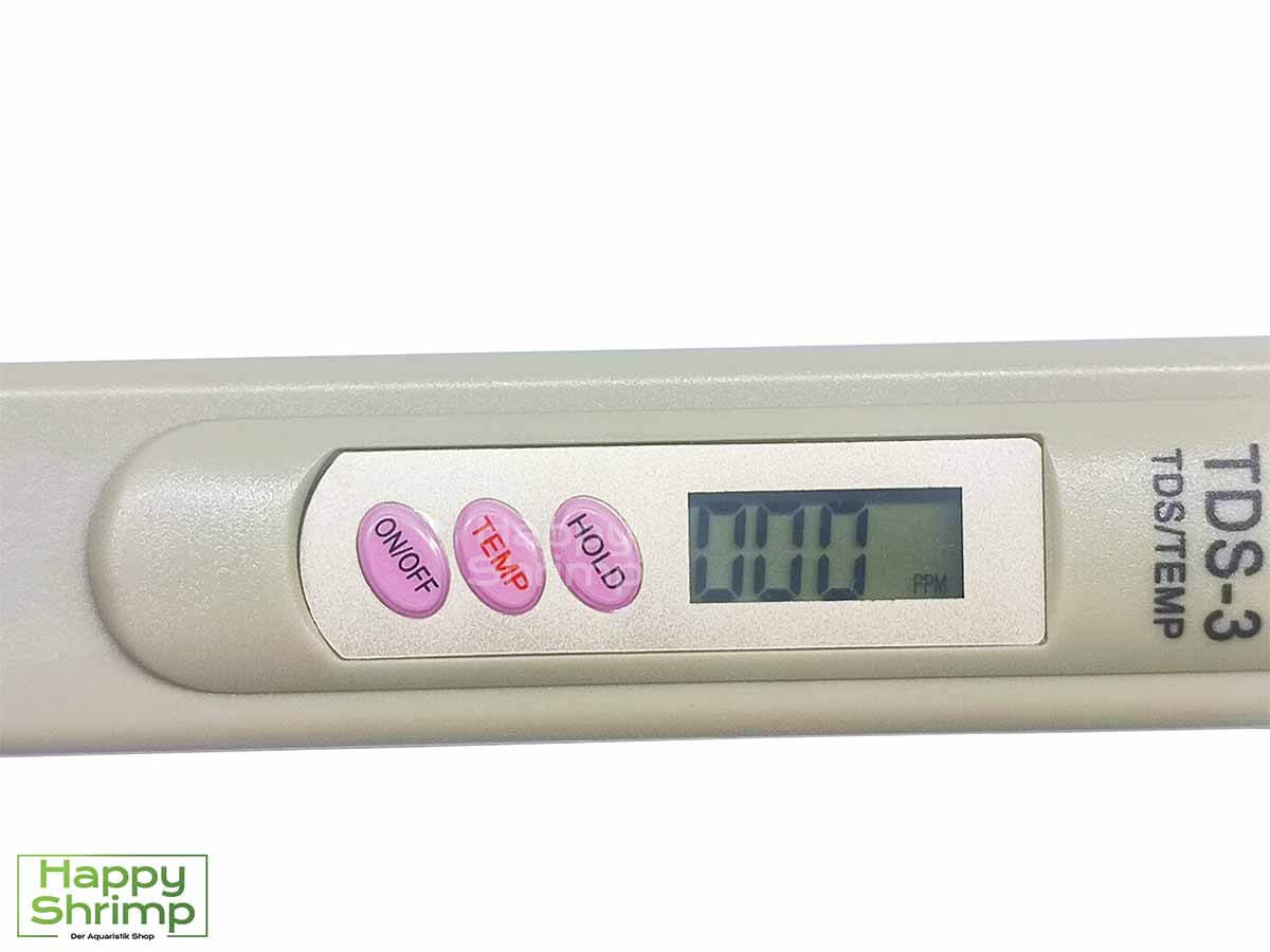 Ein Gerät zum messen des Leitwertes in ppm, daher auch die Bezeichnung Leitwert Messgerät. Perfekt für Garnelen die weiches Wasser bevorzugen.