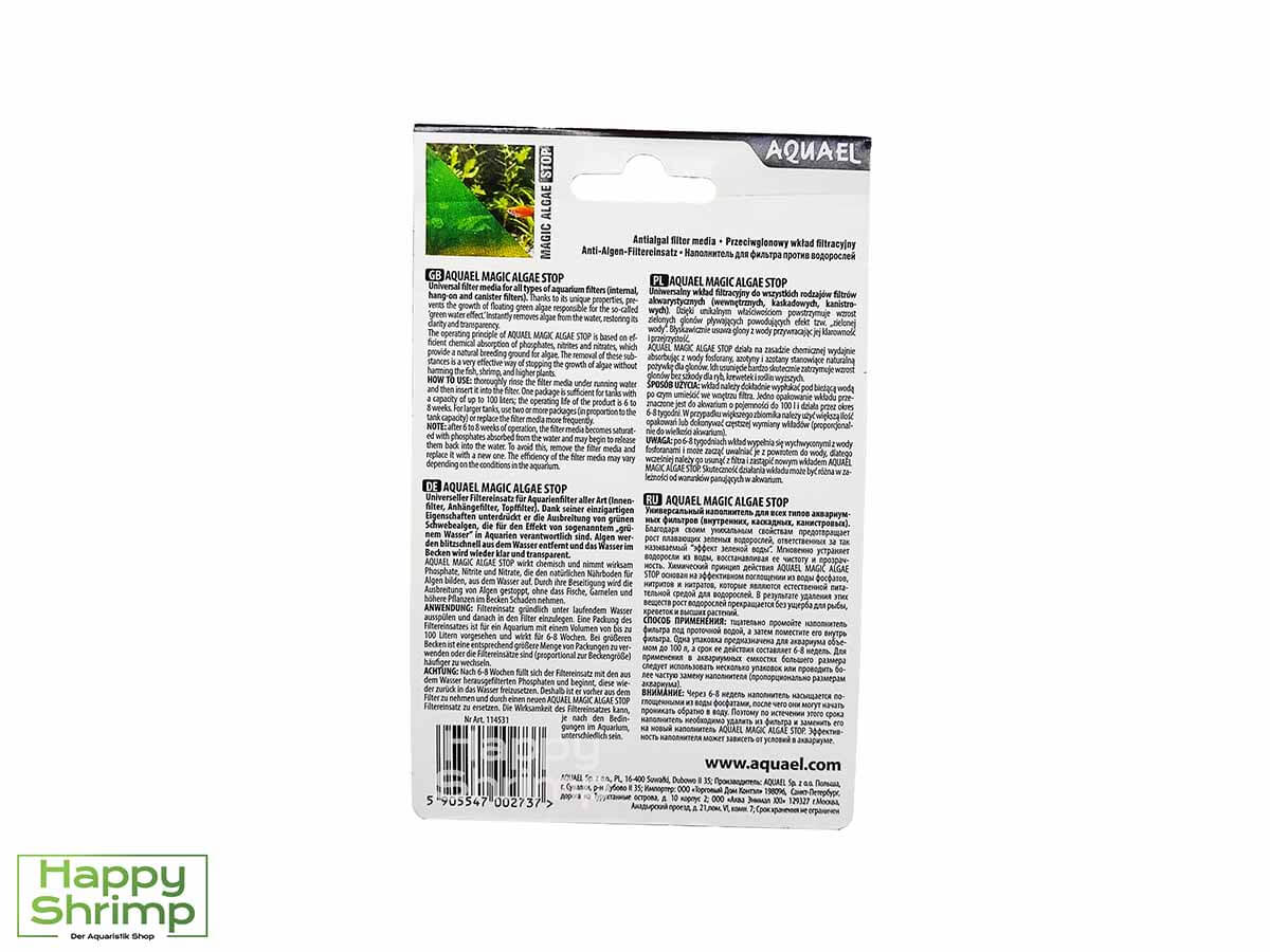 Der Aquael Magic Algae Stop verhindert effektiv die Vermehrung von Algenblüten, dem so genannten "grünen Wasser".