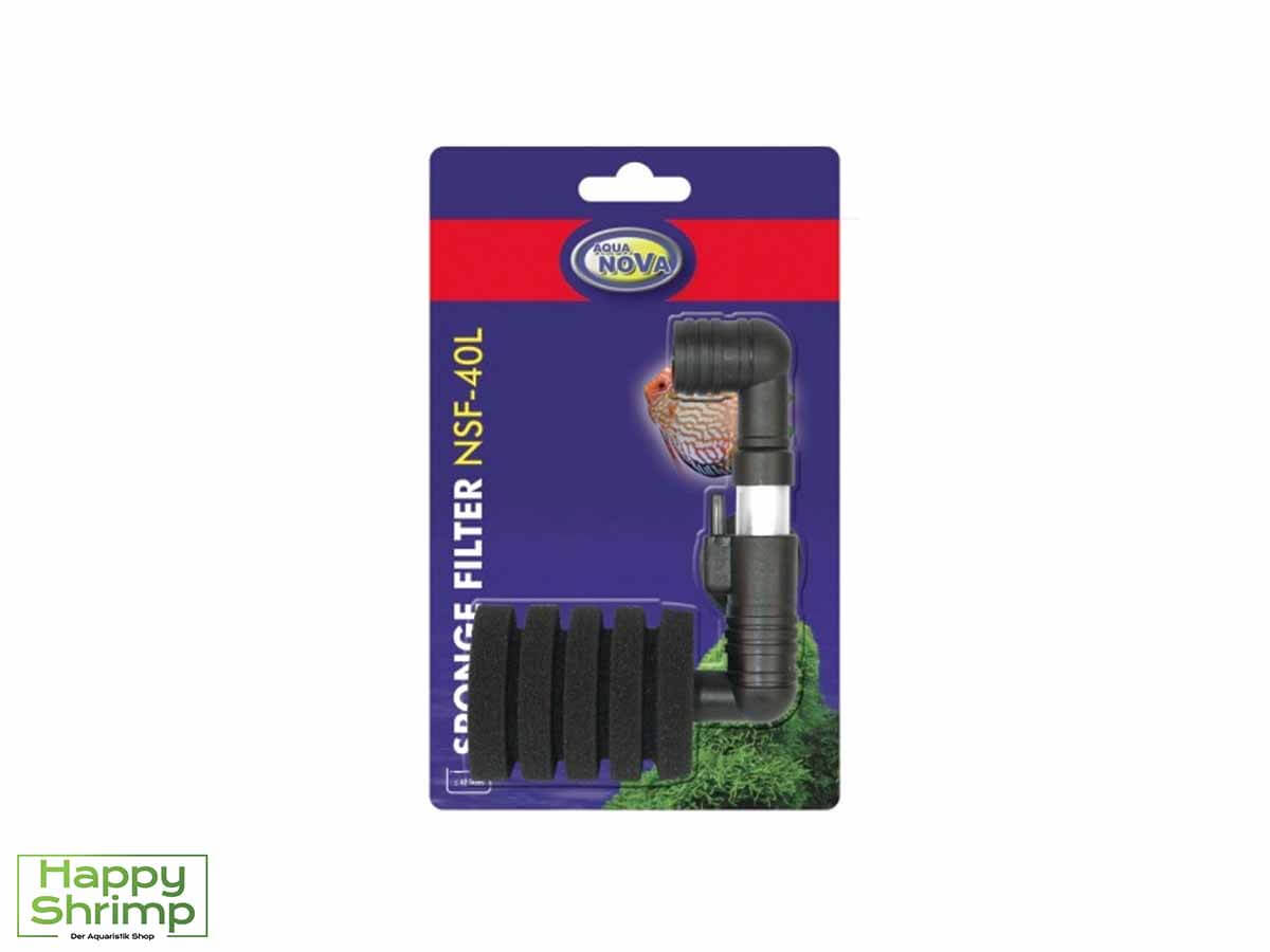 Aqua Nova Bio Schwammfilter NSF-40L kann entweder mit einer Membranpumpe oder einem Innenfilter wie den Aquael Pat Mini betrieben werden.