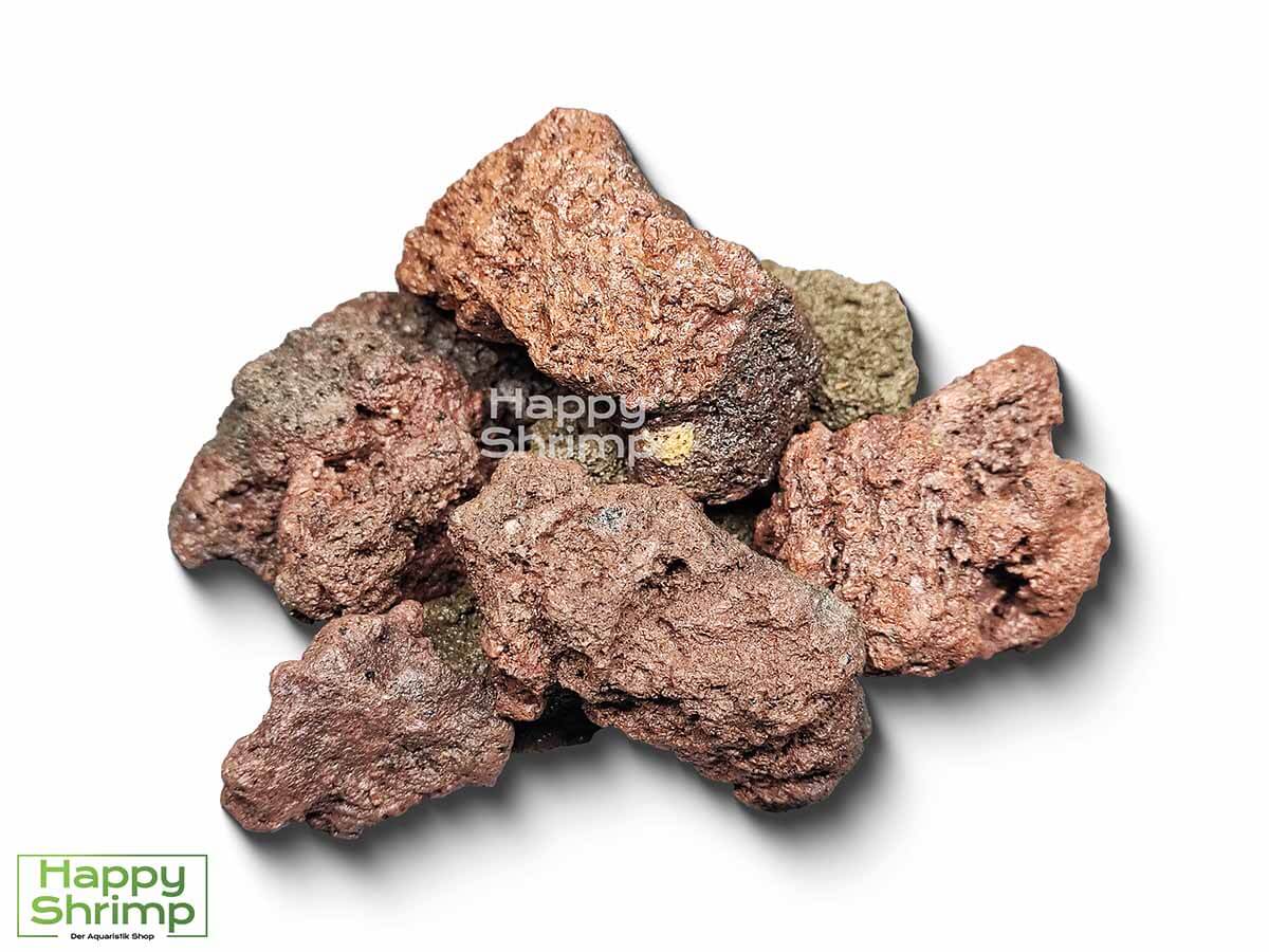 Roter Lavastein ist wasserneutral und hat somit perfekte Eigenschaften für Caridina, als auch Sulawesi Garnelen. Ein natürlich rot, bräunlicher Stein
