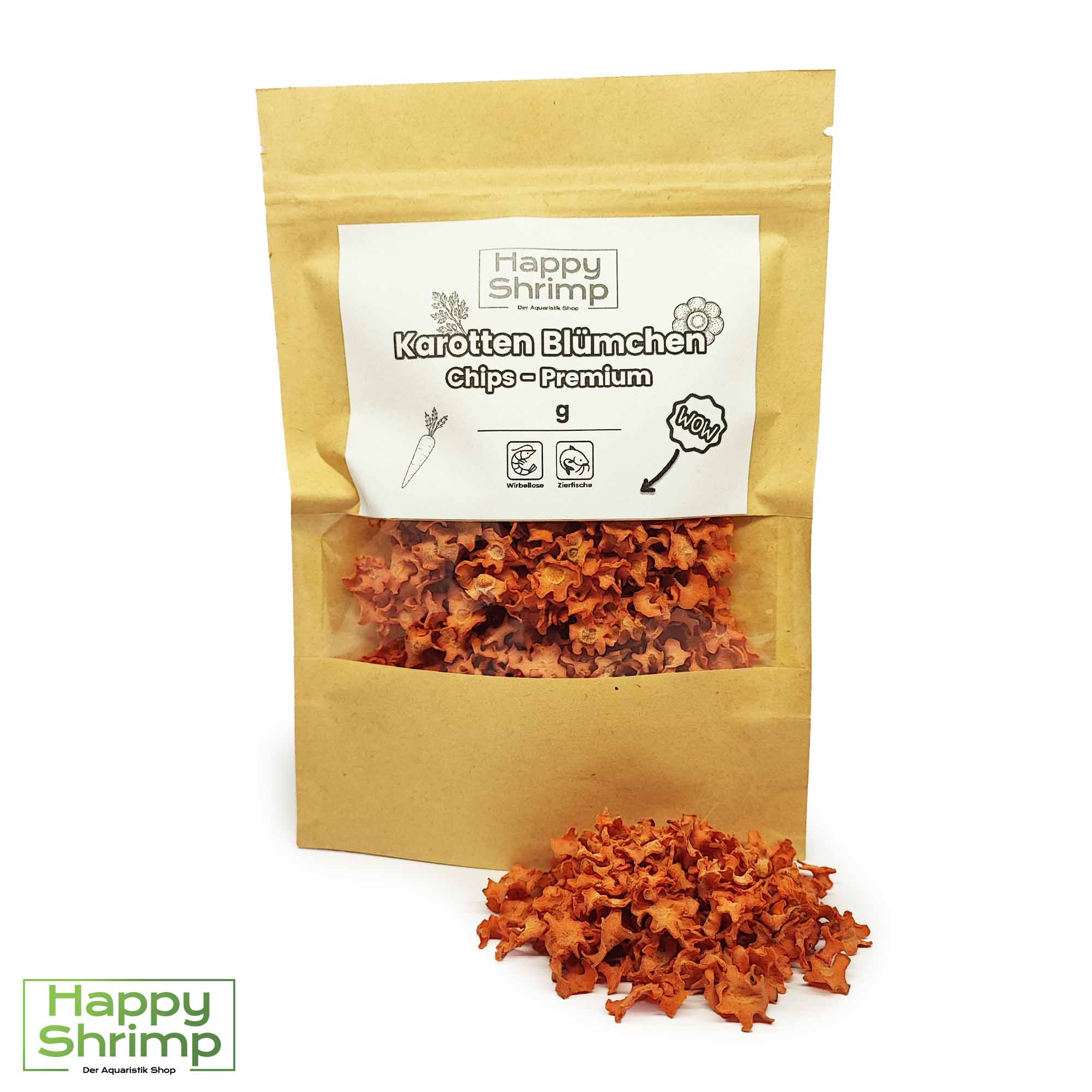 Unsere Karotten Chips werden aus hochwertigem Gemüse hergestellt. Perfekt für dein Aquarium als Futter für Garnelen, Krebse, Welse uvm.