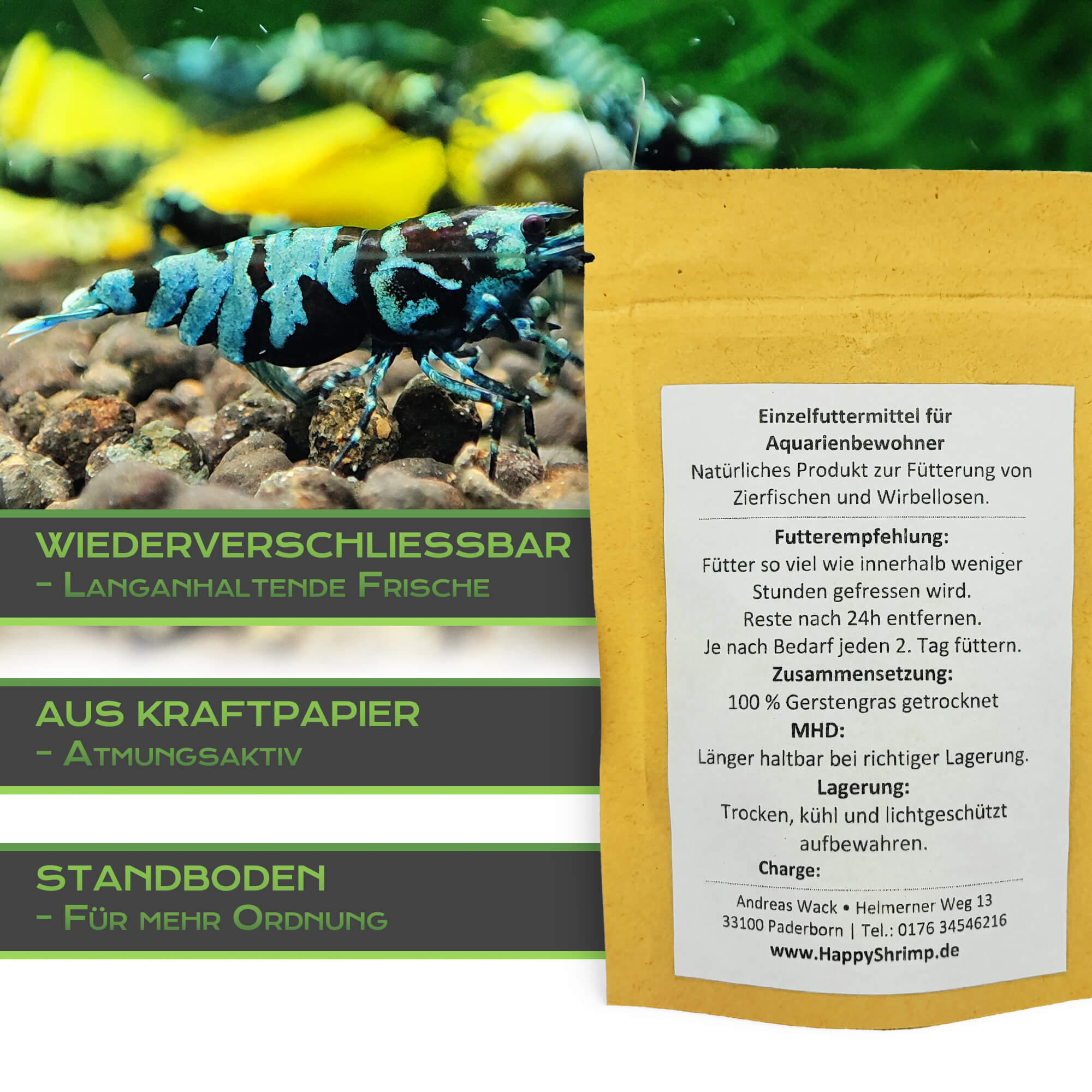 Gerstengras Futtersticks für dein Garnelen Aquarium. Beliebt als, Garnelenfutter, Schneckenfutter, Krebsfutter oder für Welse.