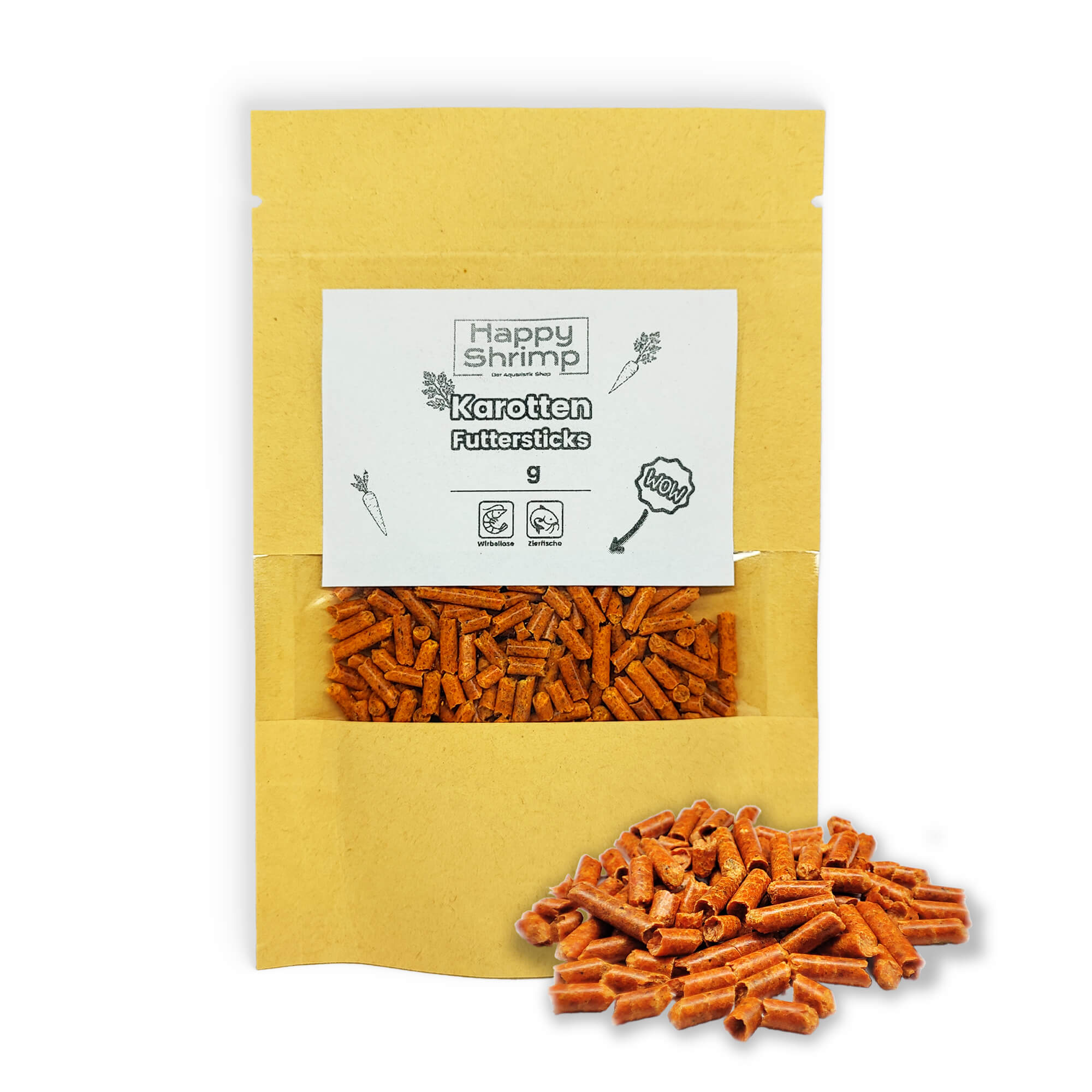 Karotten Futtersticks für dein Garnelen Aquarium. Beliebt als, Garnelenfutter, Schneckenfutter, Krebsfutter oder für Welse.