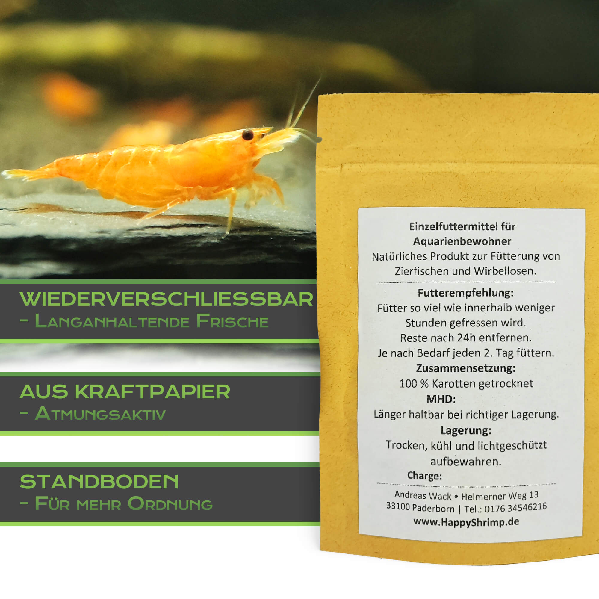 Karotten Futtersticks für dein Garnelen Aquarium. Beliebt als, Garnelenfutter, Schneckenfutter, Krebsfutter oder für Welse.