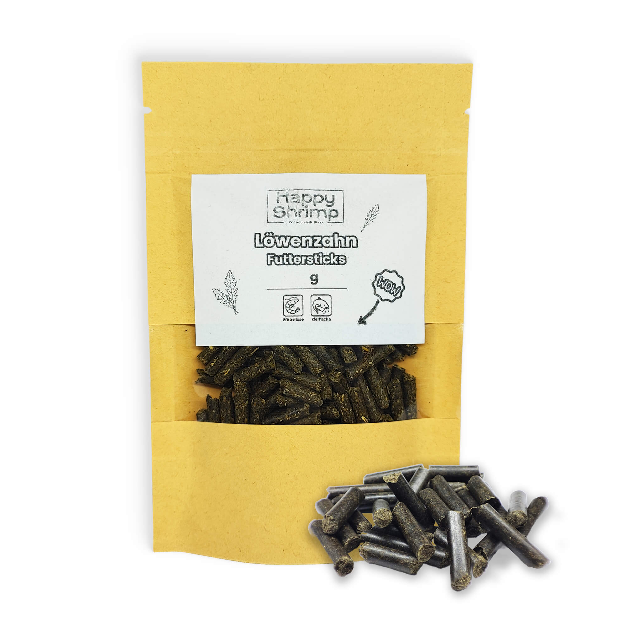 Löwenzahn Futtersticks für dein Garnelen Aquarium. Beliebt als, Garnelenfutter, Schneckenfutter, Krebsfutter oder für Welse.