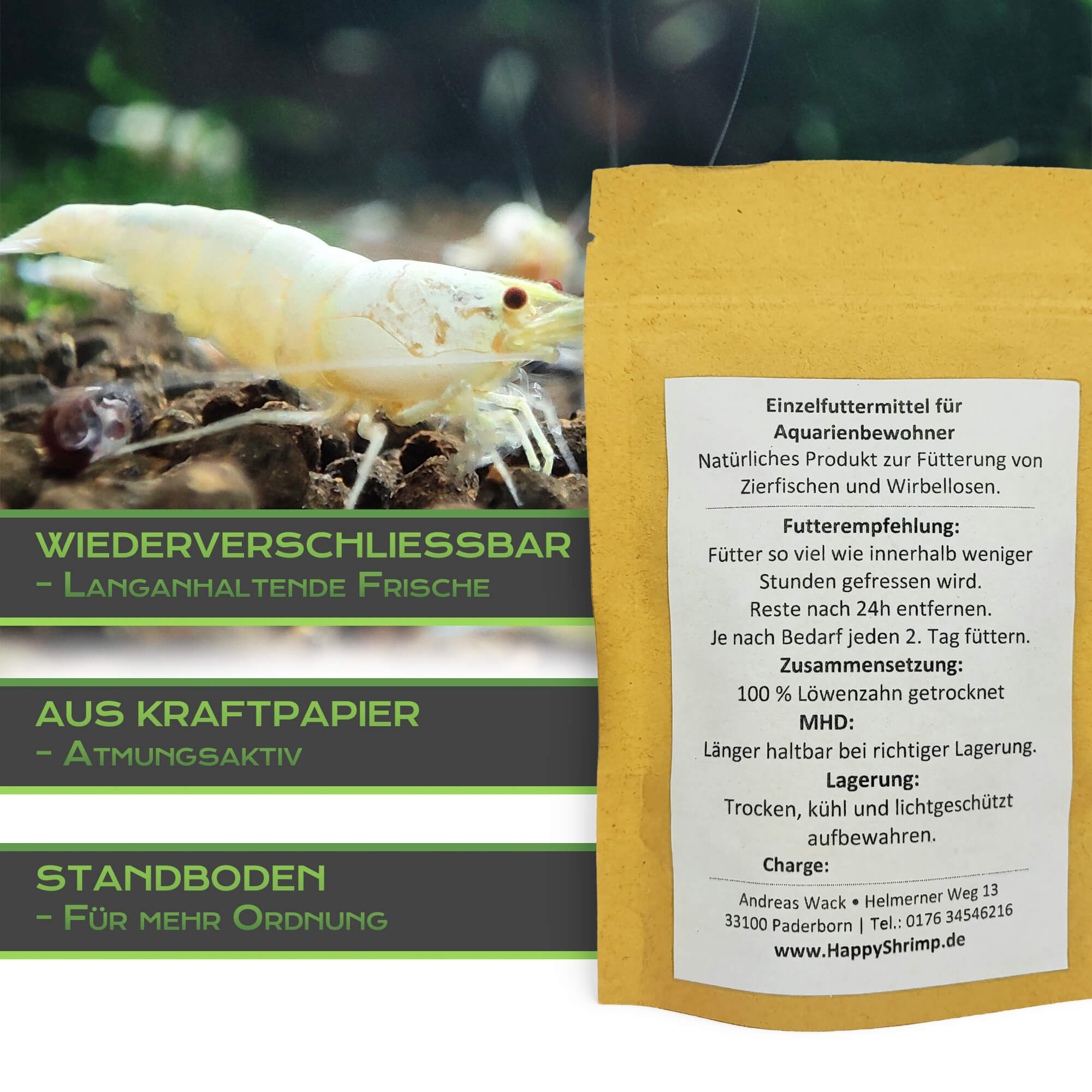 Löwenzahn Futtersticks für dein Garnelen Aquarium. Beliebt als, Garnelenfutter, Schneckenfutter, Krebsfutter oder für Welse.