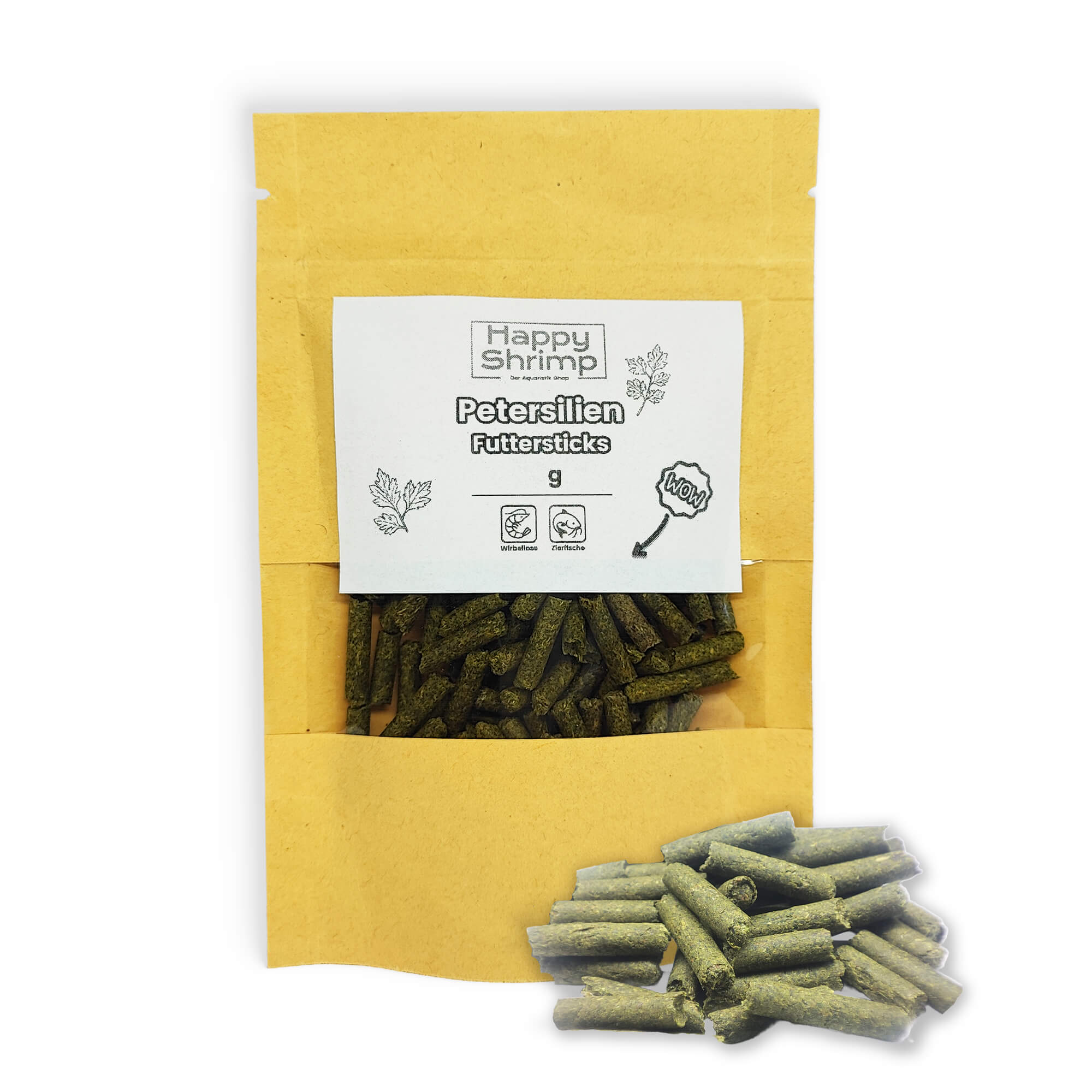 Petersilien Futtersticks für dein Garnelen Aquarium. Beliebt als, Garnelenfutter, Schneckenfutter, Krebsfutter oder für Welse.