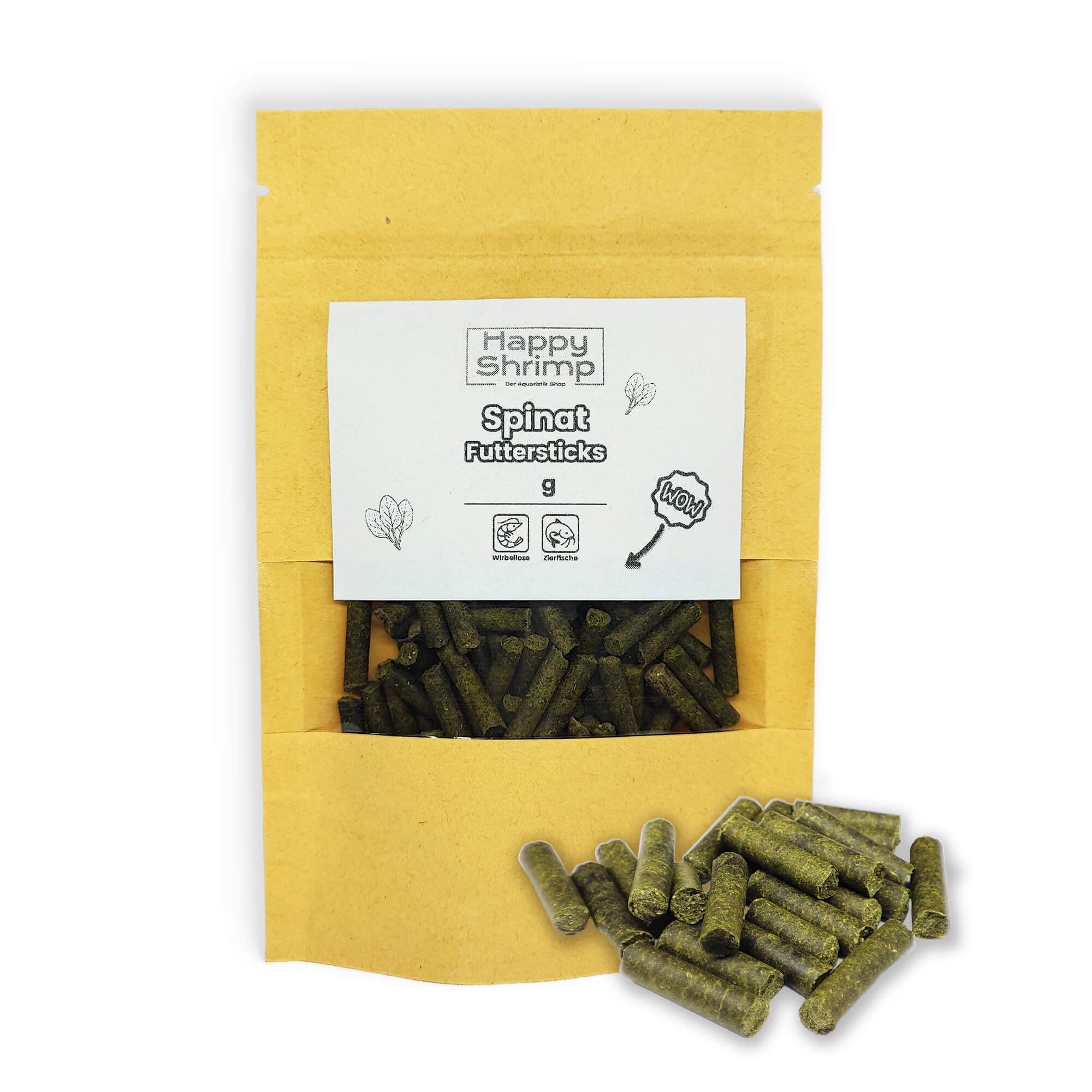 Spinat Futtersticks für dein Garnelen Aquarium. Beliebt als, Garnelenfutter, Schneckenfutter, Krebsfutter oder für Welse.