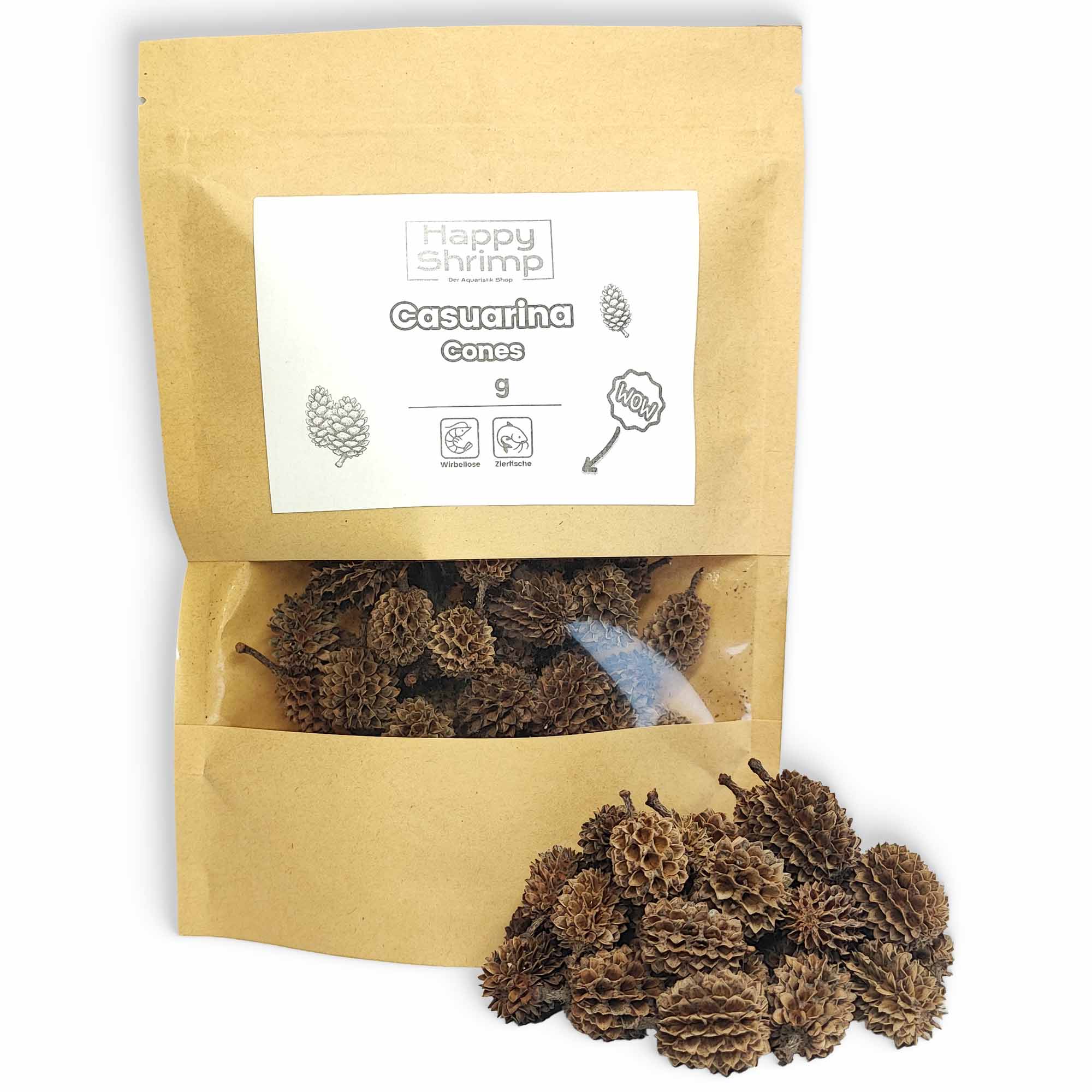 Die Casuarina Cones sind der hier heimischen Erlenzapfen sehr ähnlich. Beide Produkte pflegen das Wasser und dienen ebenso als Versteck.