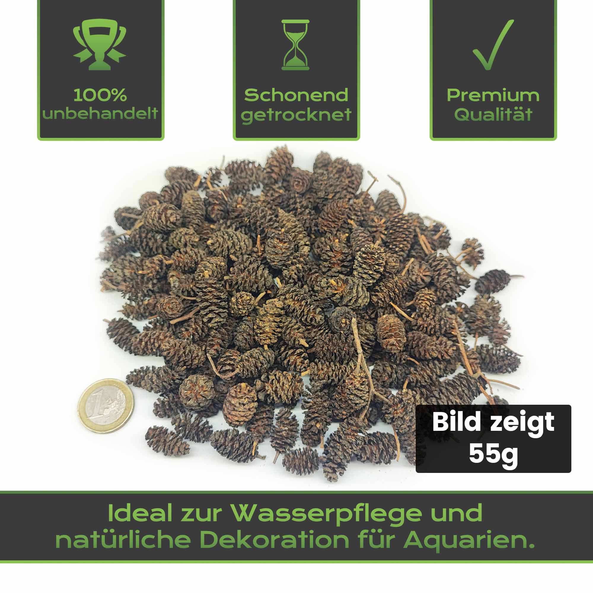 Premium Erlenzapfen unterstützen durch die antibakterielle Wirkung deine Aquariumbewohner.