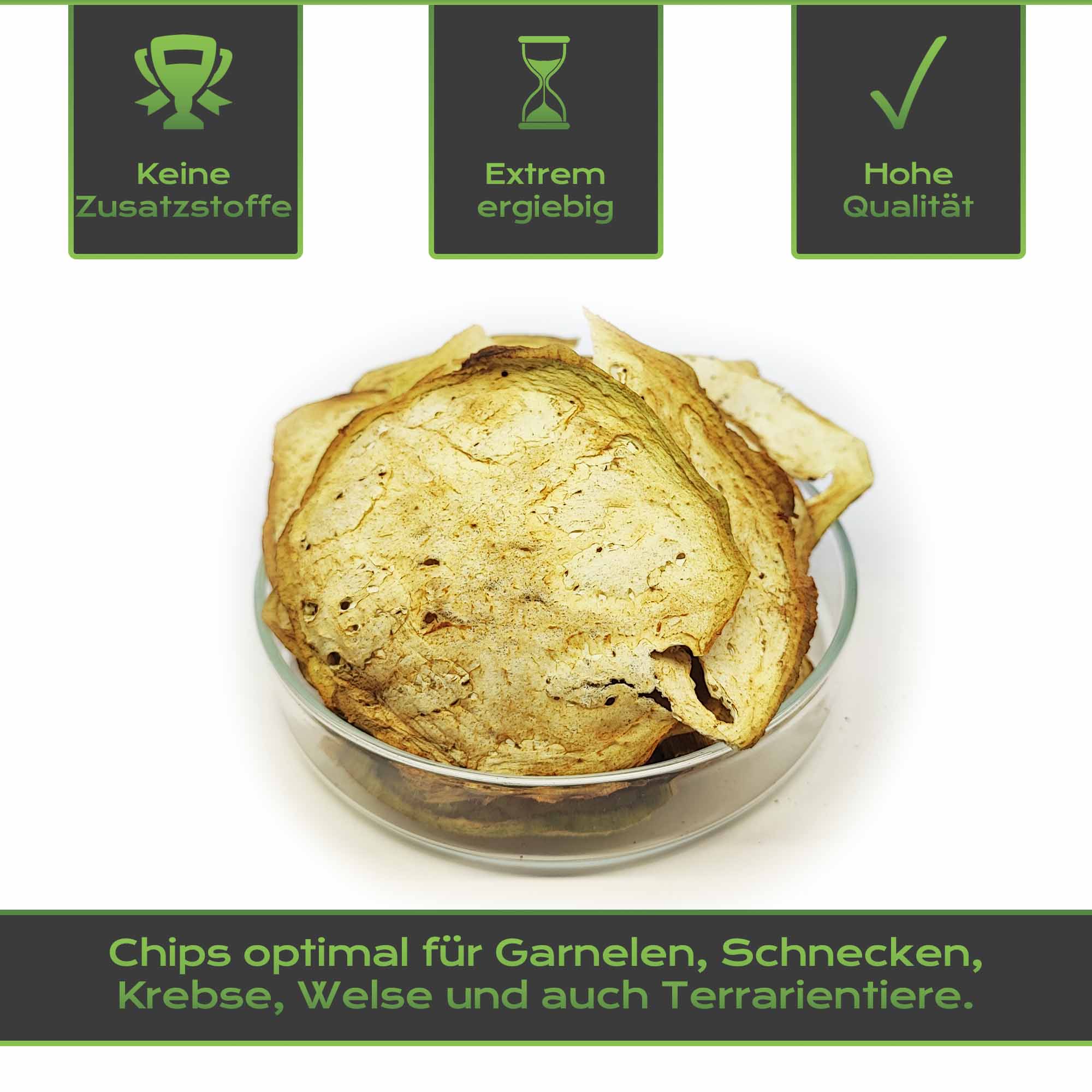 Auberginen Chips eignen sich optimal als Futter für Garnelen, Schnecken, Krebse und Schnecken