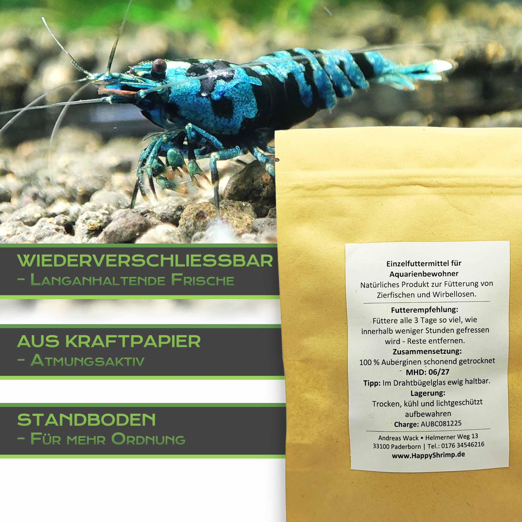 Auberginen Chips eignen sich optimal als Futter für Garnelen, Schnecken, Krebse und Schnecken