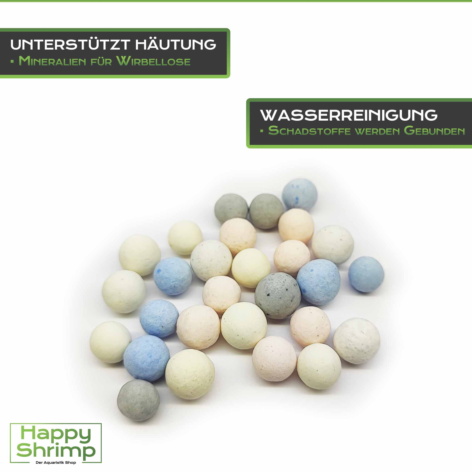 Bunte Mineral Balls - Wassseraufbereitung für dein Aquarium1 Unsere Bunten Mineral Balls eignen sich ideal zur Wasseraufbereitung deiner Aquarien, sowie zur Unterstützung der Häutung von Zwerggarnelen und Krebse.