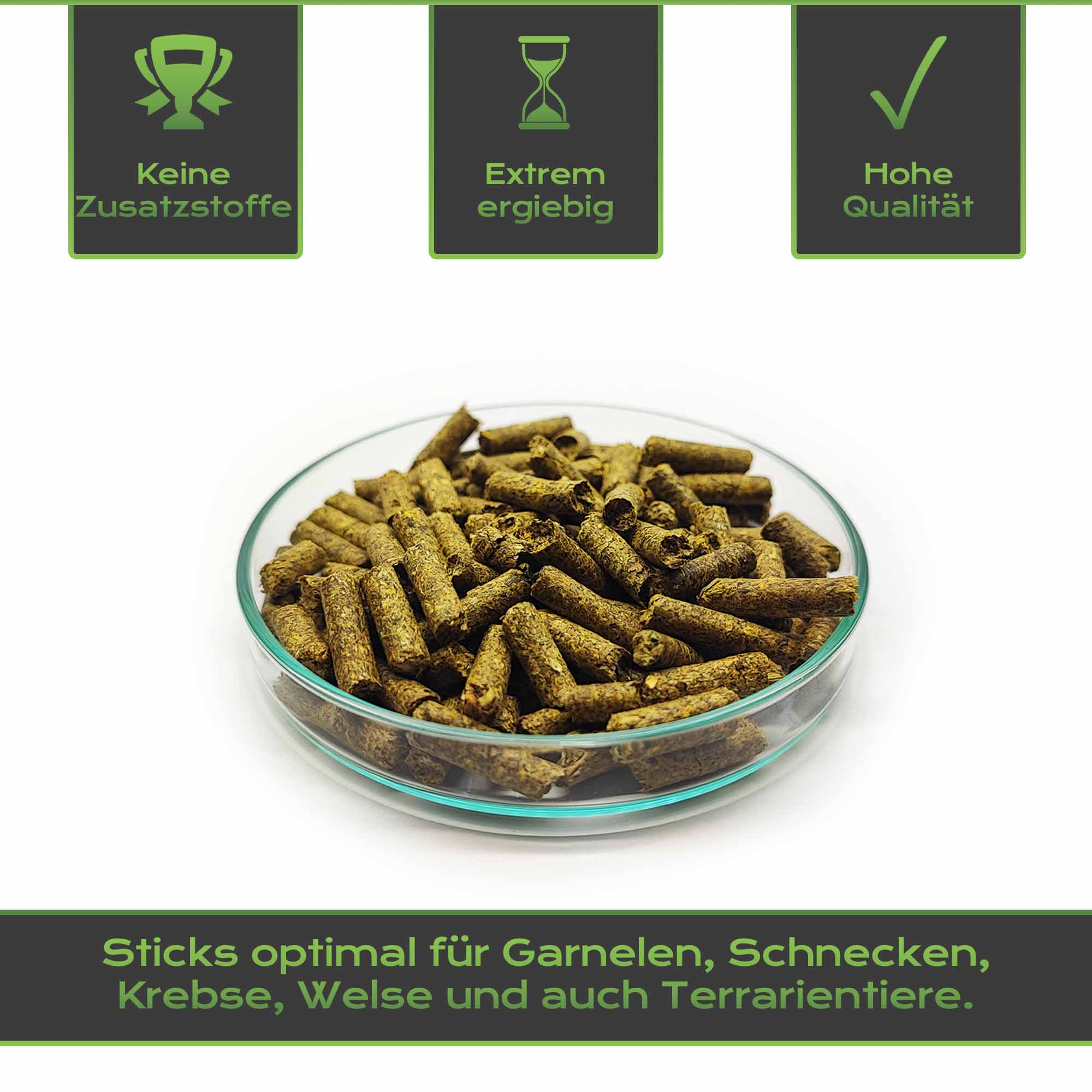 Kamilleblüten Futtersticks - Futter für Garnelen, Krebse, Schnecken und Welse1 Kamillenblüten Futtersticks eignen sich optimal für Garnelen, Krebse, Schnecken oder auch Welse.