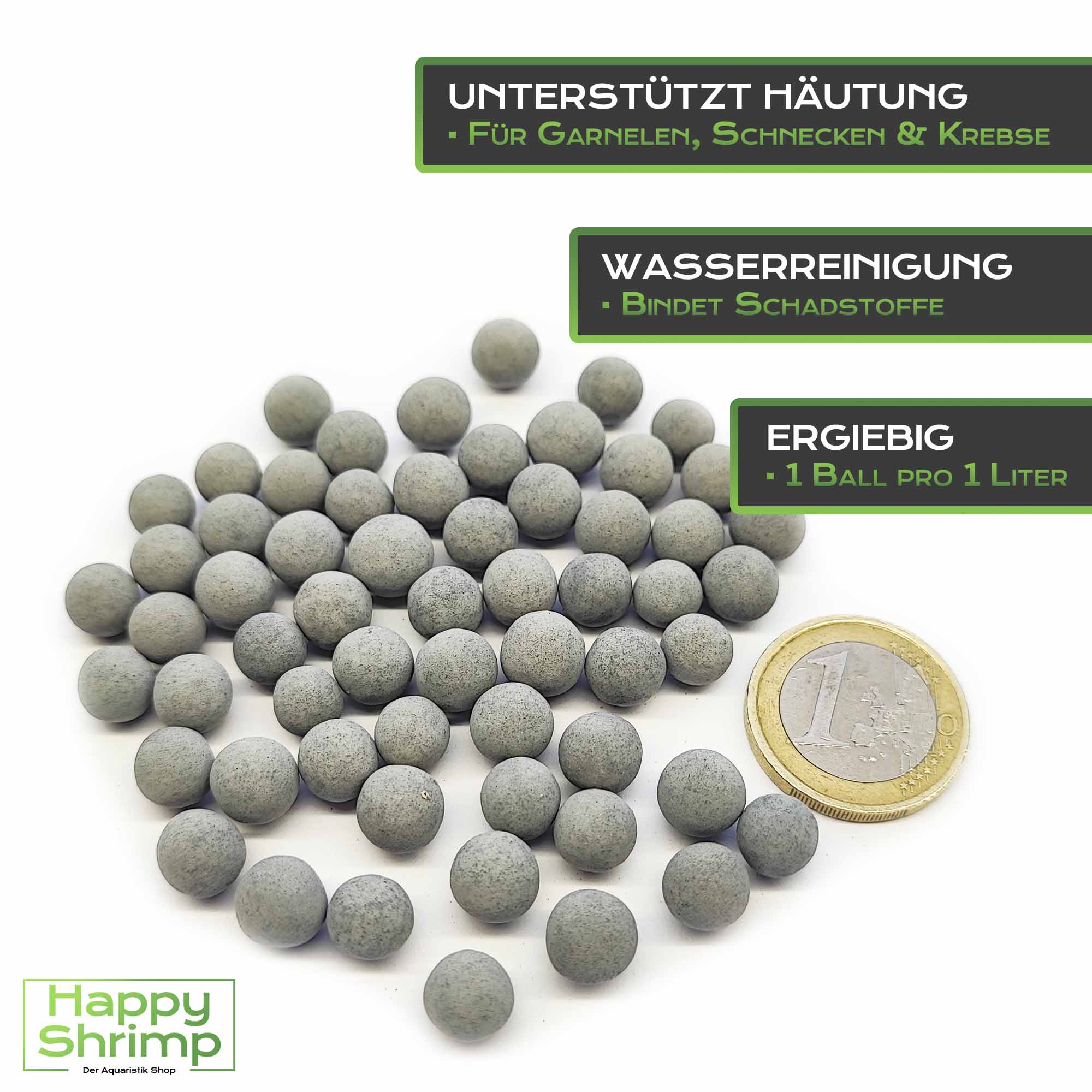 Mineral Balls zur Aufbereitung von Aquarienwasser und Unterstützung der Häutung von Garnelen, Krebsen und Schnecken.